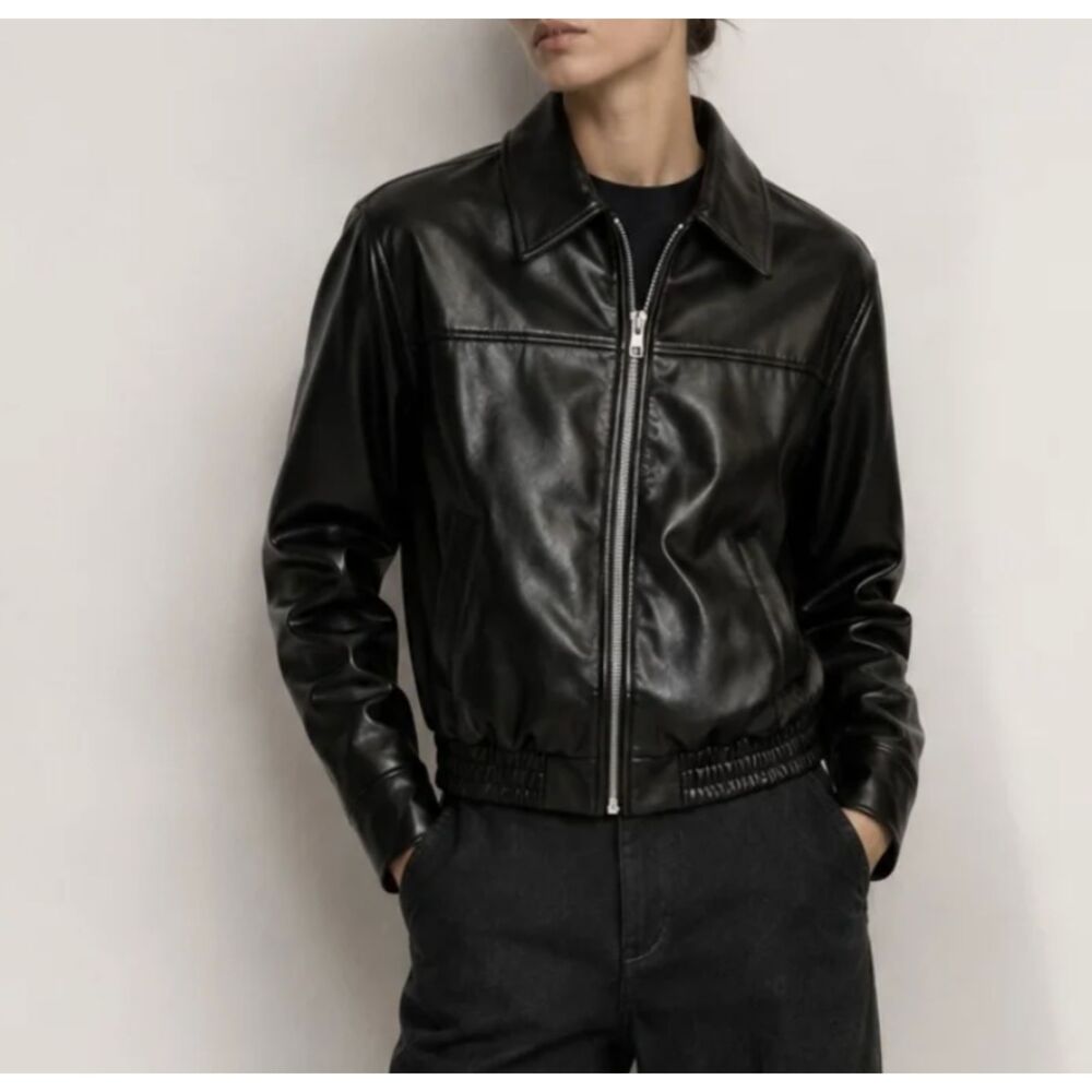 ZARA Faux Leather Bomber Jacket Black X-Small